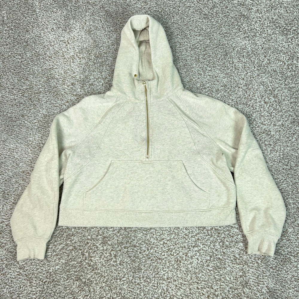 Lululemon Hoodie Womens XL Beige Scuba Oversized Half Zip Gold Logo Sweatshirt